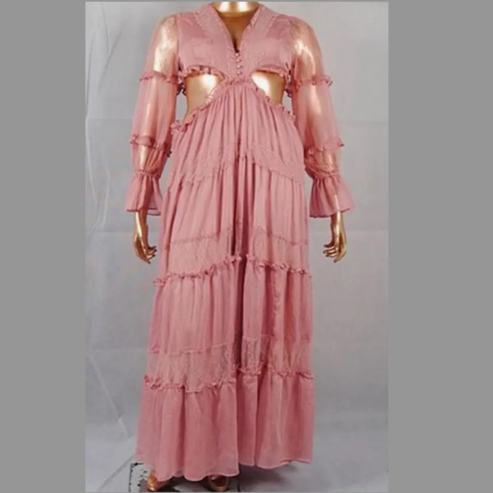 Boho Party Cut Out Maxi Dress - Curvy Pink